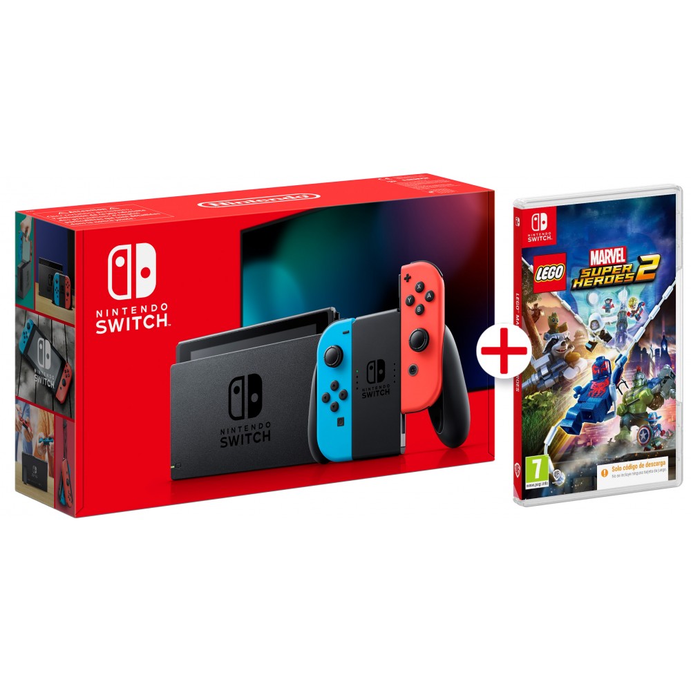 CONSOLA NINTENDO SWITCH NEON + LEGO MARVEL SUPER HEROES 2 CAJA DESCARGA DIGITAL