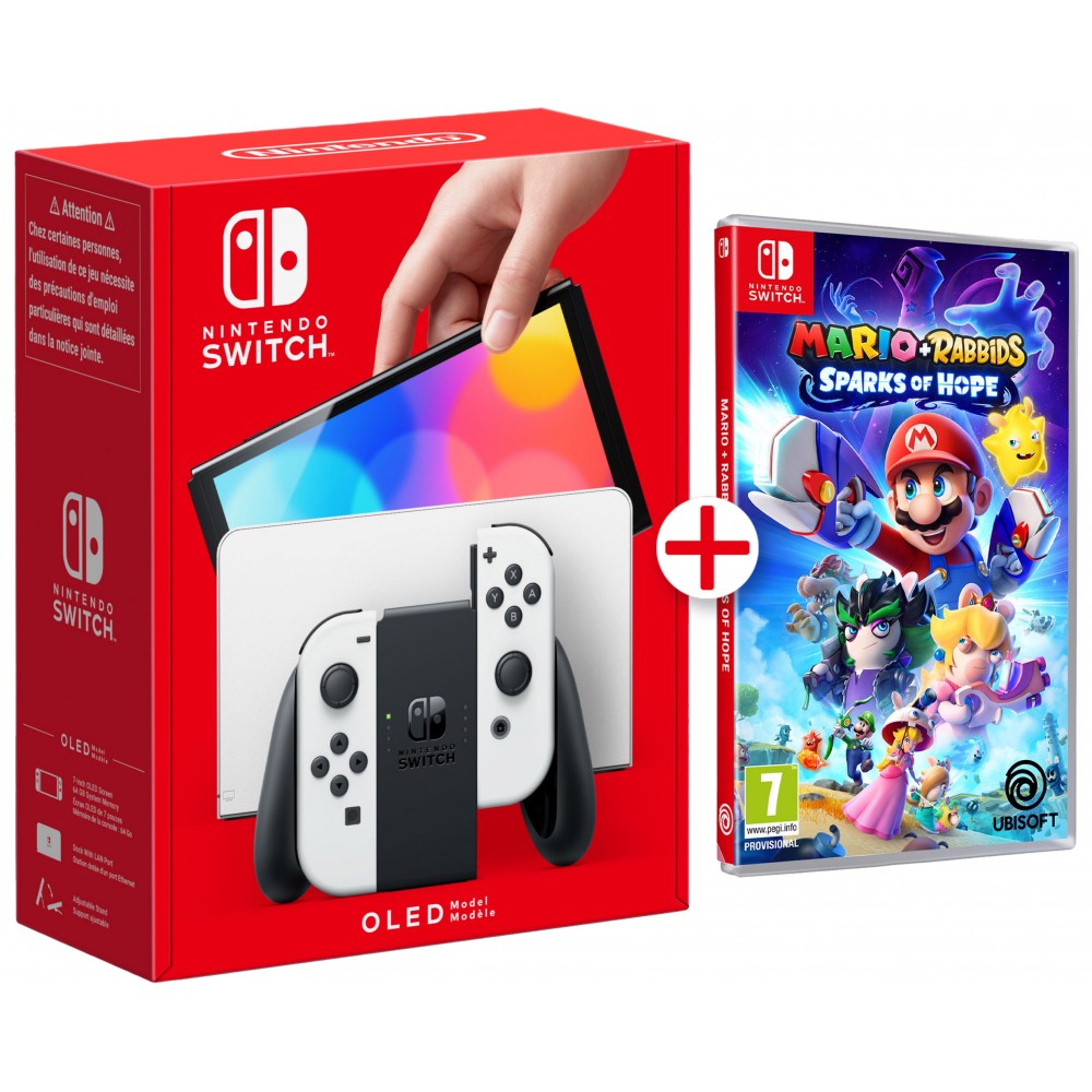 CONSOLA NINTENDO SWITCH OLED BLANCA + JUEGO FÍSICO MARIO RABBIDS SPARKS OF HOPE JUEGO FÍSICO