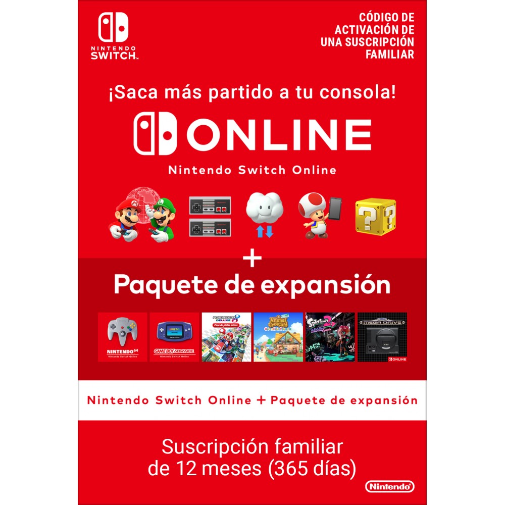 NINTENDO SWITCH ONLINE + EXPANSION PACK SUSCRIPCIÓN FAMILIAR DE 12 MESES (365 DÍAS)