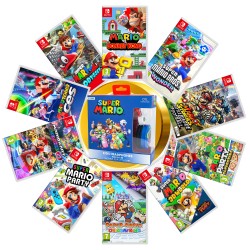 JUEGO FÍSICO NINTENDO SWITCH ELIGE TU FAVORITO + AURICULARES INFANTILES CON CABLE Y VOLUMEN LIMITADO OFICIALES SUPER MARIO