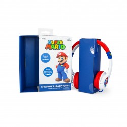 AURICULARES INFANTILES CON CABLE SUPER MARIO LIMITADOS EN VOLUMEN COLOR BLANCO Y ROJO