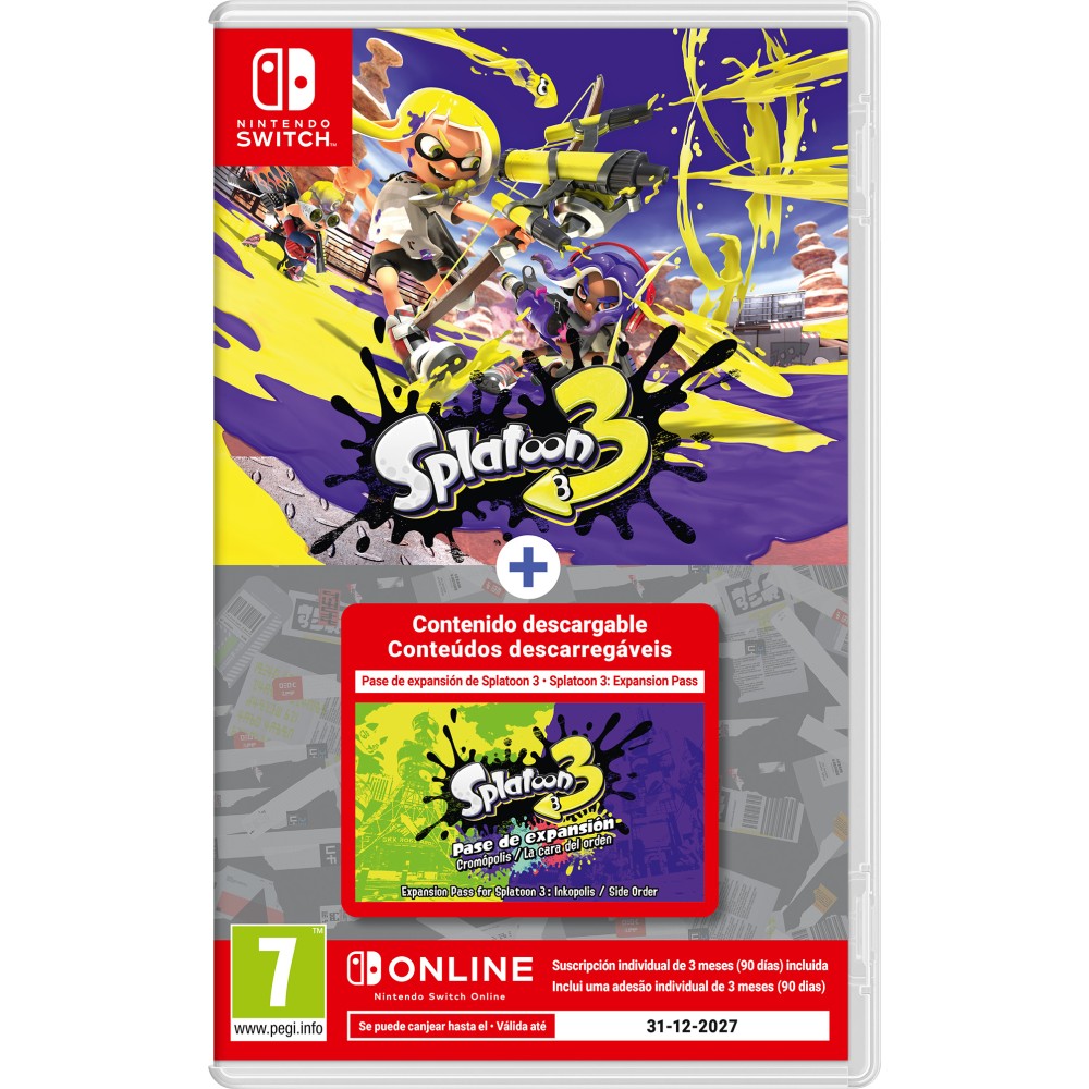 SPLATOON 3 + PASE DE EXPANSIÓN + SUSCRIPCION INDIVIDUAL 3 MESES NINTENDO SWITCH ONLINE JUEGO FÍSICO + CÓDIGOS DESCARGA