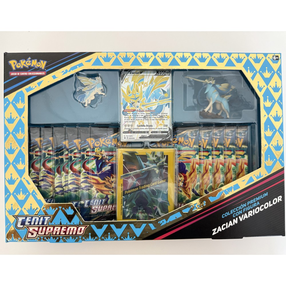 POKEMON SHINY ZACIAN BOX 12.5 CENIT SUPREMO COLECCIÓN PREMIUM CON FIGURA ZACIAN VARIOCOLOR JCC POKEMON ESPAÑOL JUEGO DE CARTAS