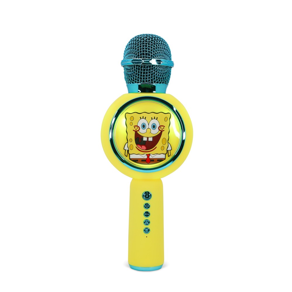MICRÓFONO DE KARAOKE INALÁMBRICO CON LUCES LED BOB ESPONJA FUNCIONA CON CUALQUIER FUENTE DE SONIDO BLUETOOTH LICENCIA SPONGEBOB