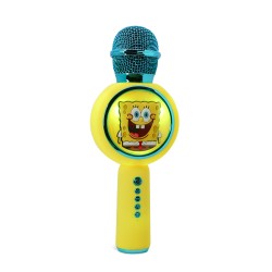 MICRÓFONO DE KARAOKE INALÁMBRICO CON LUCES LED BOB ESPONJA FUNCIONA CON CUALQUIER FUENTE DE SONIDO BLUETOOTH LICENCIA SPONGEBOB