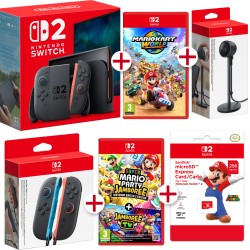CONSOLA NINTENDO SWITCH 2 + MARIOKART WORLD + SUPER MARIO PARTY JAMBOREE SWITCH2 EDITION+ JOYCON + CAMARA + MicroSD EXPRESS CARD
