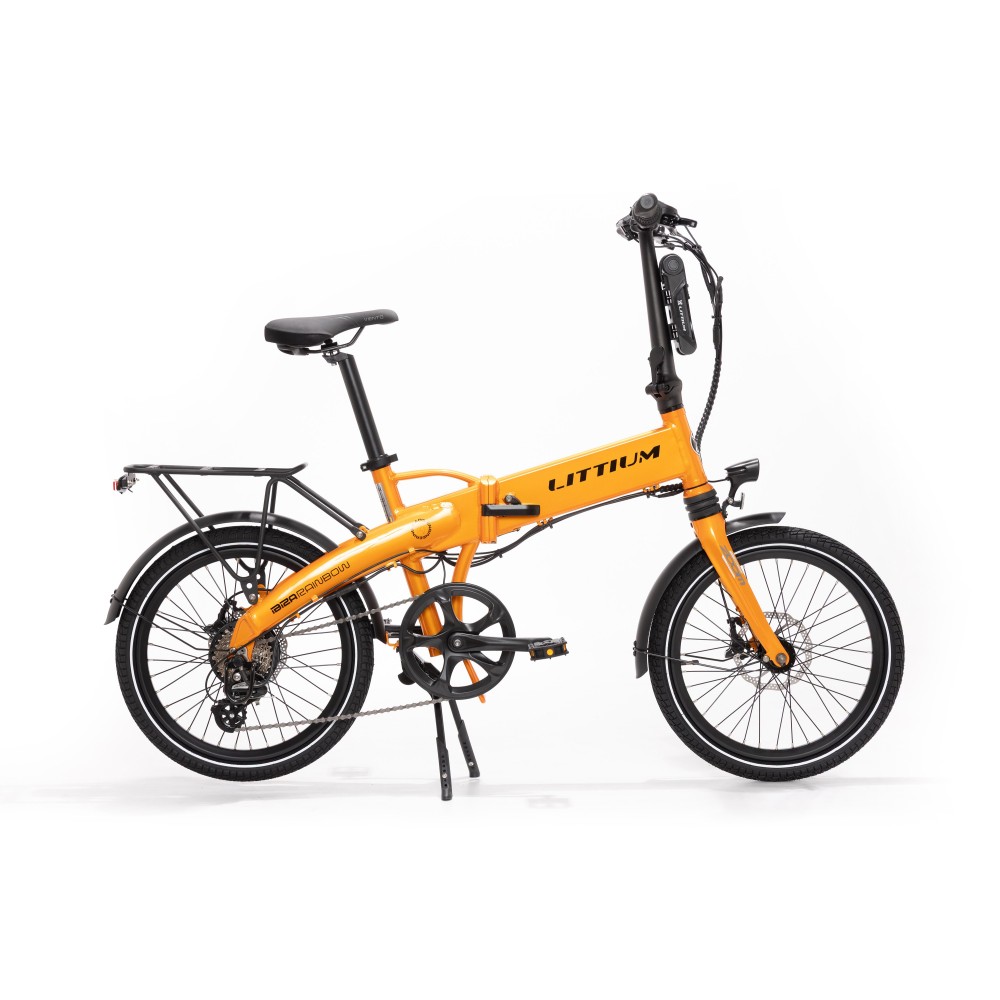 BICICLETA ELÉCTRICA PLEGABLE IBIZA RAINBOW ORANGE JUICE LITTIUM COLOR NARANJA CON BATERÍA DE 10,4 AH Y ACCESORIOS GARANTÍA EU