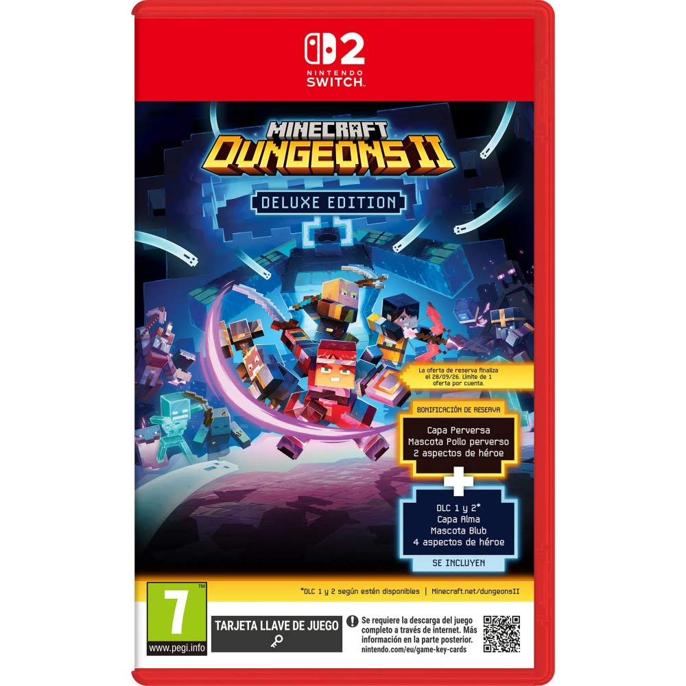 PREVENTA MINECRAFT DUNGEONS 2 DELUXE EDITION SWITCH2 TARJETA LLAVE DE JUEGO PARA NINTENDO SWITCH 2 VERSIÓN ESPAÑOLA GARANTIA EU